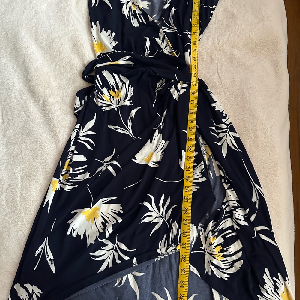 Maggy London Navy and Yellow Floral High Low Dress